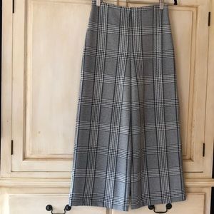 H&M black white plaid knit wide leg ankle pants-NWT-small